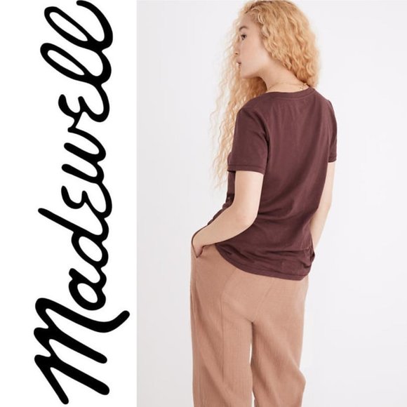 NEW Madewell Softfade Cotton V-Neck Relaxed T-Shirt Dusty Burgundy, Size X-Small - Picture 3 of 6